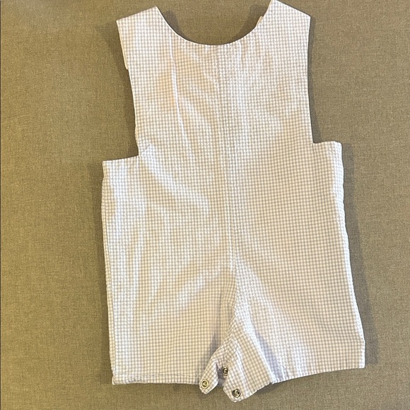 Blue Seersucker Gingham Kids Shortall with animal smocked design - Picture 5 of 6